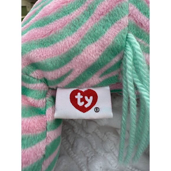 TY Baby Pillow Pals Zulu The Zebra Plush STUFFED Toy Green & Pink Stripes - Picture 9 of 11